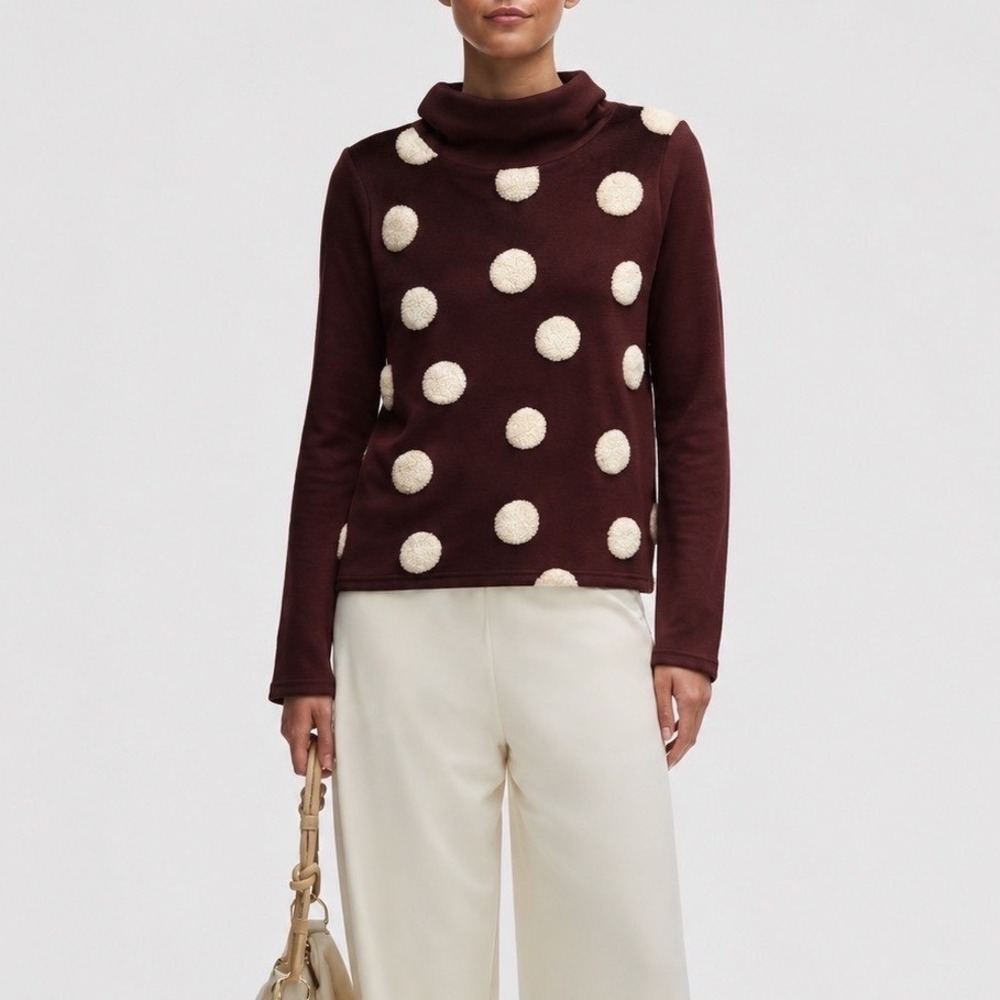 Trisha Tyler Maroon/White Polka Dot Sweater